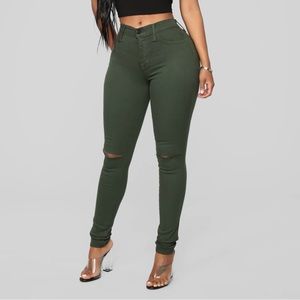 Fashion Nova Dark Green Destroyed Jeggings